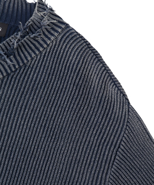 Vintage Damage V-Neck Loose Knit - NAVY