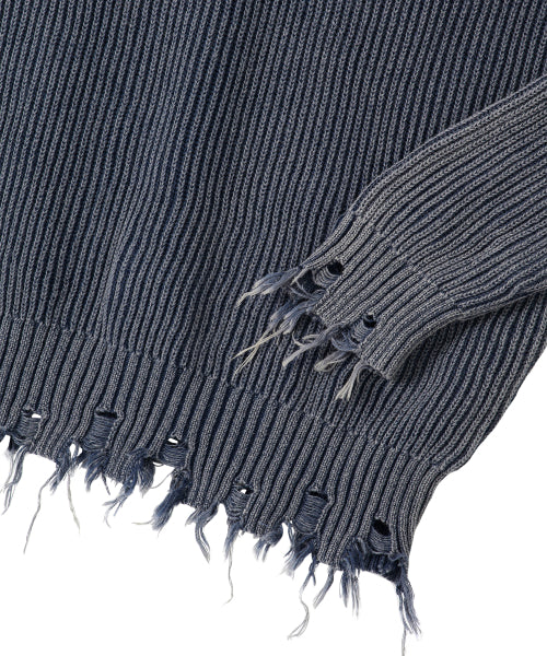 Vintage Damage V-Neck Loose Knit - NAVY