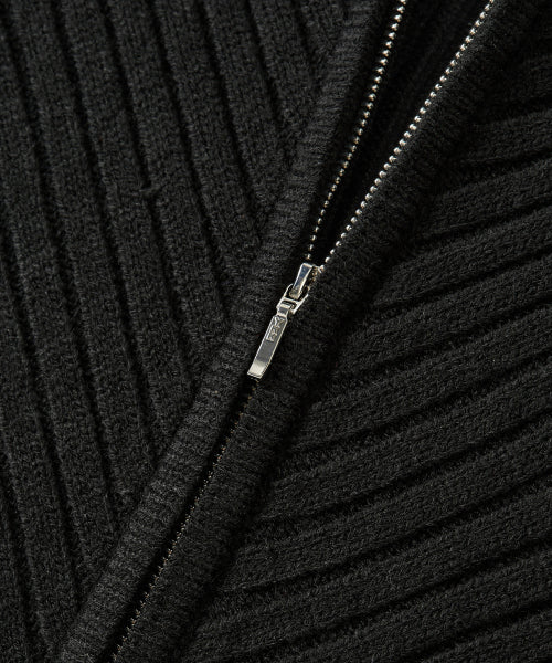 Rib Knit Hoodie Zip-Up - BLACK