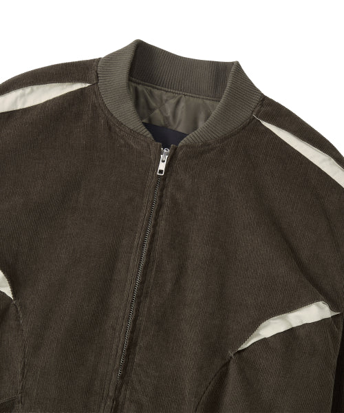 Corduroy Contrast Quilted Blouson - BROWN