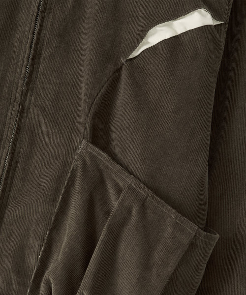 Corduroy Contrast Quilted Blouson - BROWN
