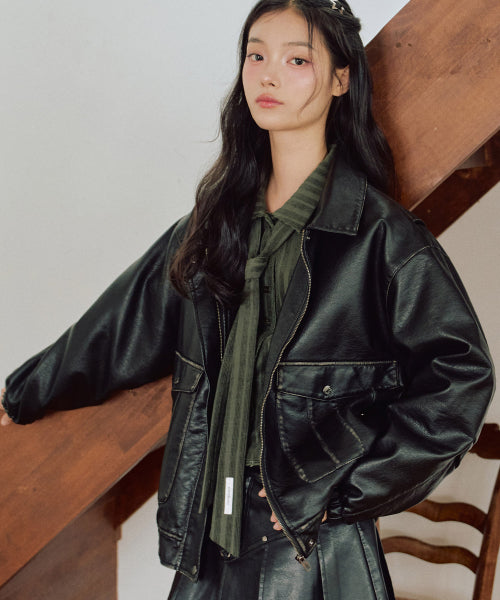 Annika Washing Leather Jacket [BLACK]