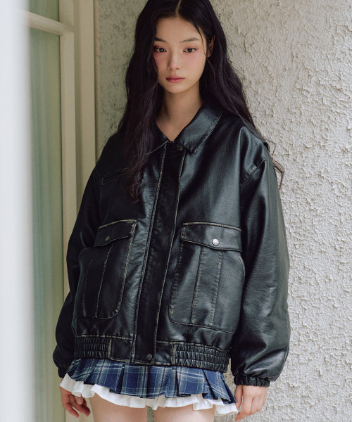 Annika Washing Leather Jacket [BLACK]