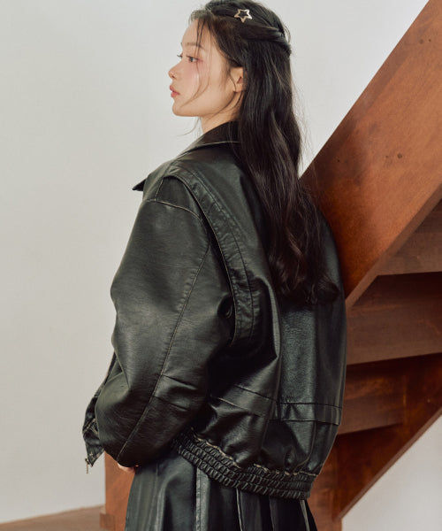 Annika Washing Leather Jacket [BLACK]