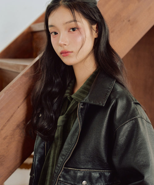 Annika Washing Leather Jacket [BLACK]