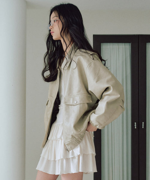 Annika Washing Leather Jacket [IVORY]