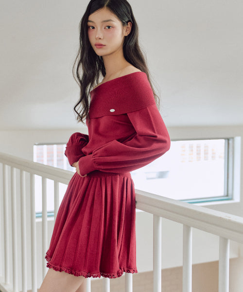 Vanessa Off-Shoulder Flare One-Piece [RED]