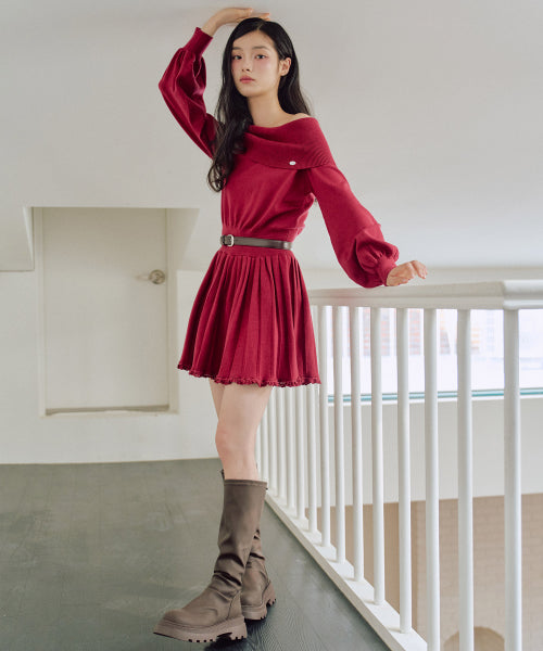 Vanessa Off-Shoulder Flare One-Piece [RED]