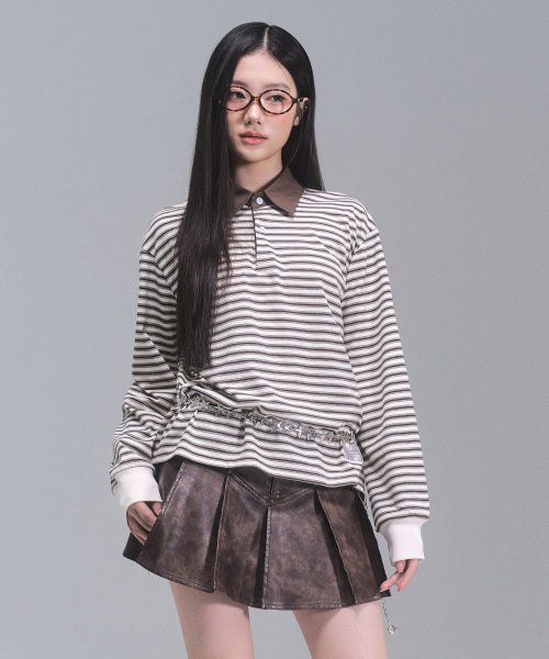 Sandy Leather Pleated Skirt [BROWN]