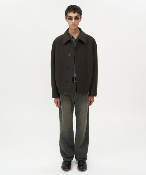 Soft Alpaca Wool Crop Jacket BROWN