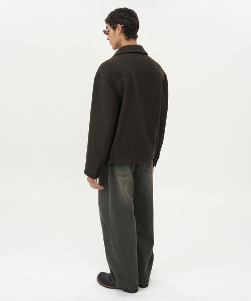 Soft Alpaca Wool Crop Jacket BROWN