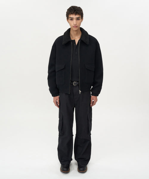 Detachable Collar Cashmere Blouson BLACK
