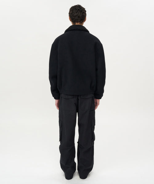 Detachable Collar Cashmere Blouson BLACK