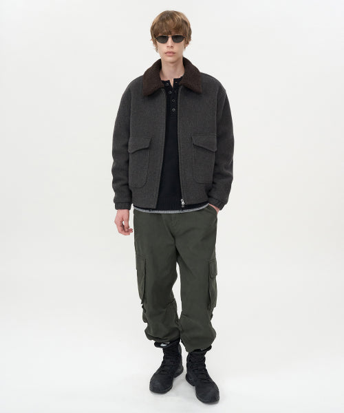 Detachable Collar Cashmere Blouson GREY BROWN