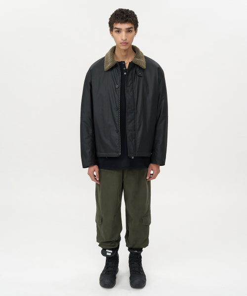 Waxed Cotton Shearling Deck Jacket BLACK