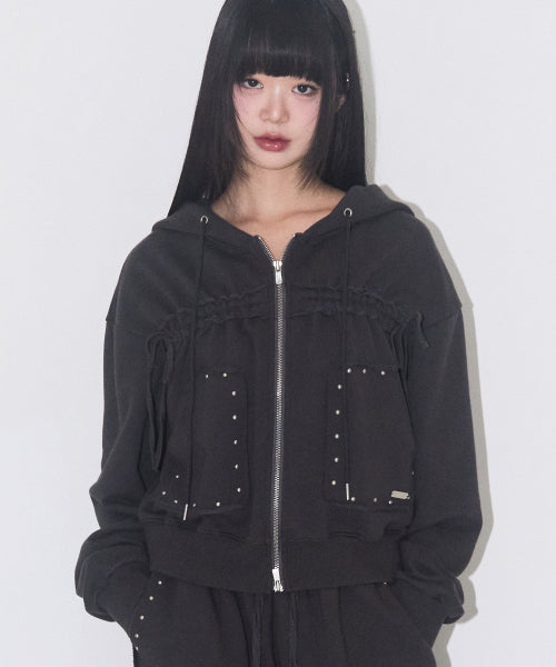 Frade String Hood Zip-Up Charcoal