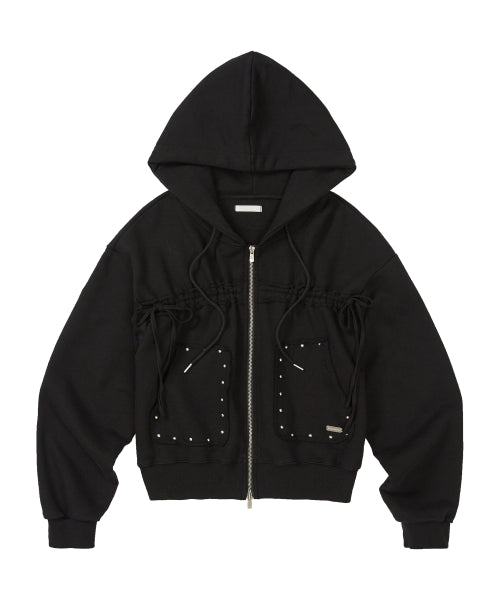 Frade String Hood Zip-Up Black
