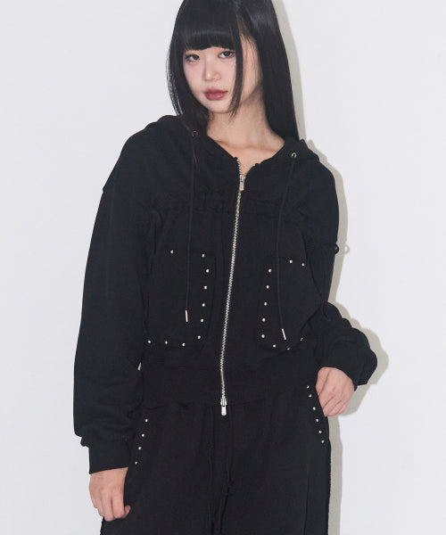 Frade String Hood Zip-Up Black