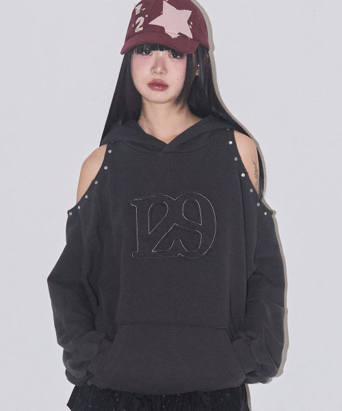 129 컷아웃 오버핏 후드티 차콜