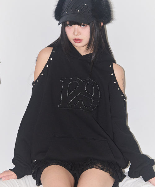 129 Cutout Oversized Fit Hoodie Black