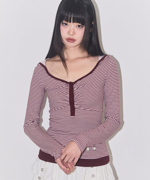 Layer Stripe Hooded Burgundy