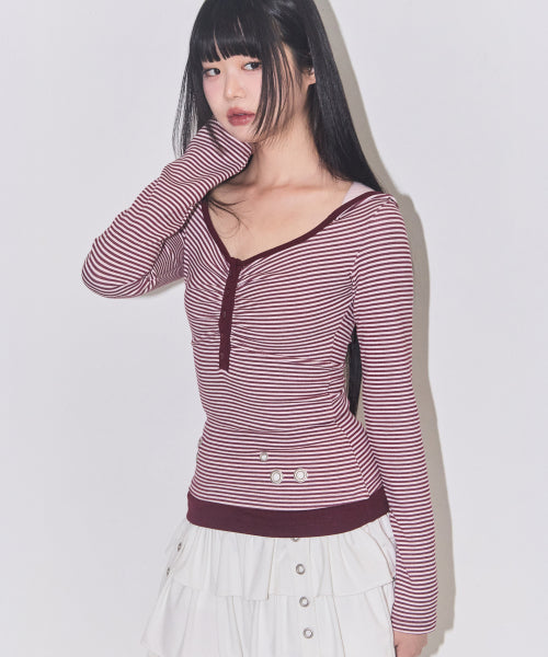 Layer Stripe Hooded Burgundy