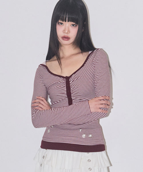 Layer Stripe Hooded Burgundy