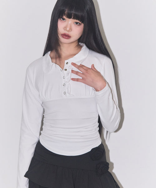 Collar neck shirring top white
