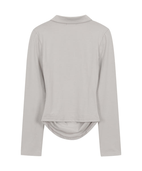 Collar neck shirring top gray