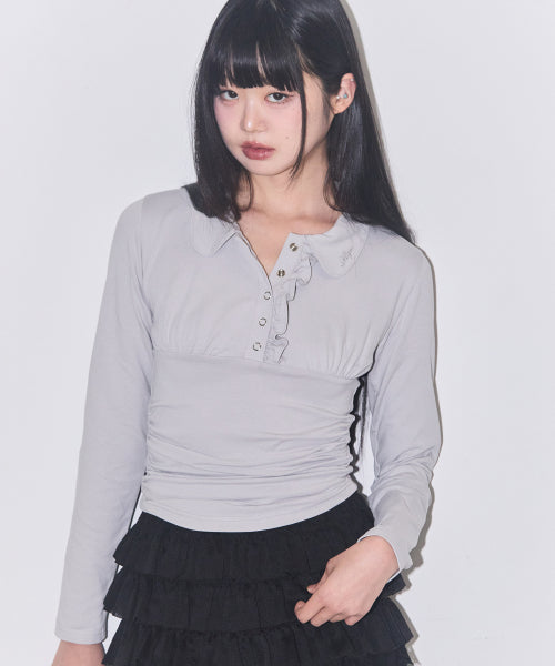 Collar neck shirring top gray