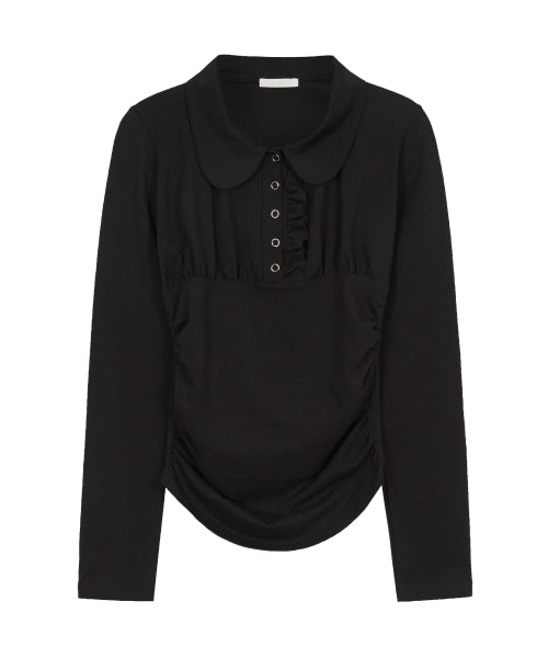 Collar Neck Shirring Top Black