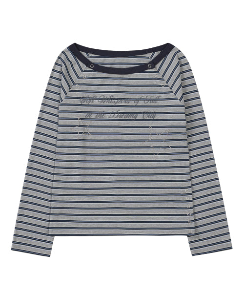 Lettering Snap Long Sleeve Navy Stripe