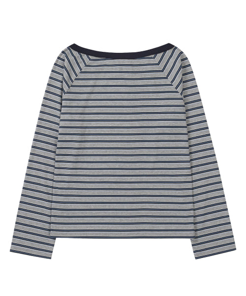 Lettering Snap Long Sleeve Navy Stripe