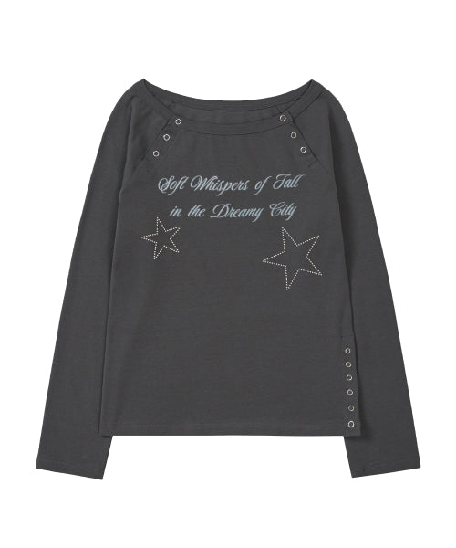 Lettering Snap Long Sleeve Charcoal