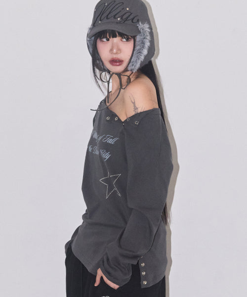 Lettering Snap Long Sleeve Charcoal