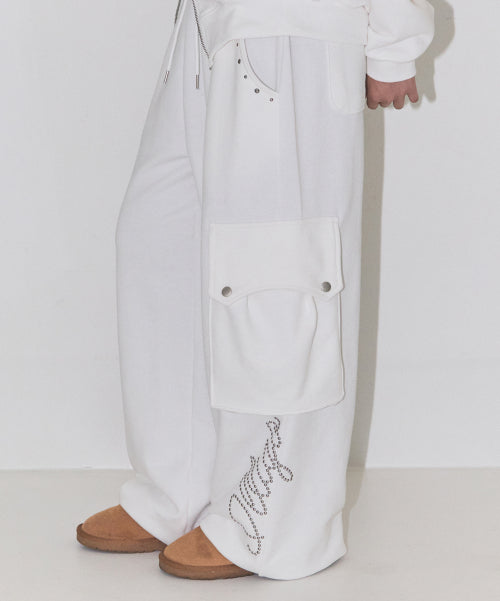 Studded cargo sweatpants white