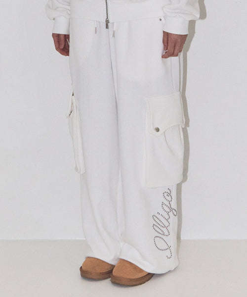 Studded cargo sweatpants white