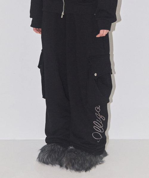 Studded cargo sweat pants black