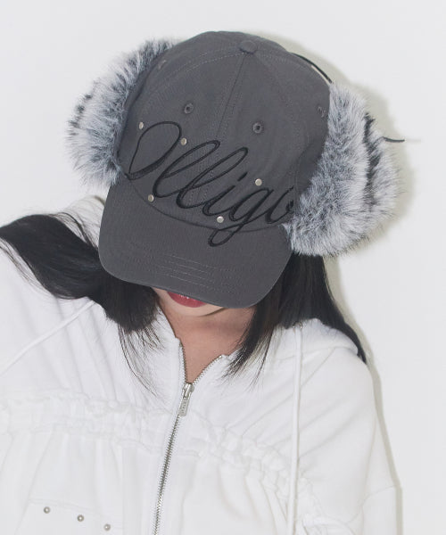 Fluffy Earflap Cap Charcoal