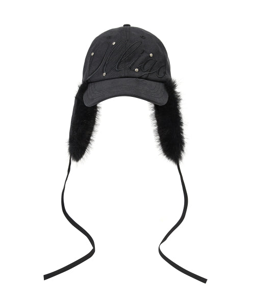 Fluffy earflap cap black