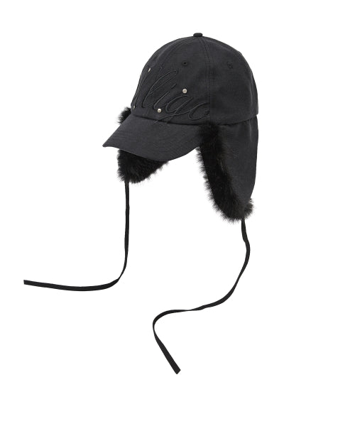 Fluffy earflap cap black