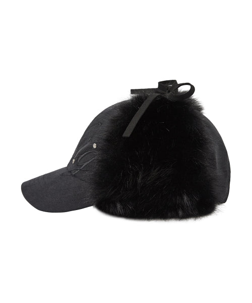 Fluffy earflap cap black
