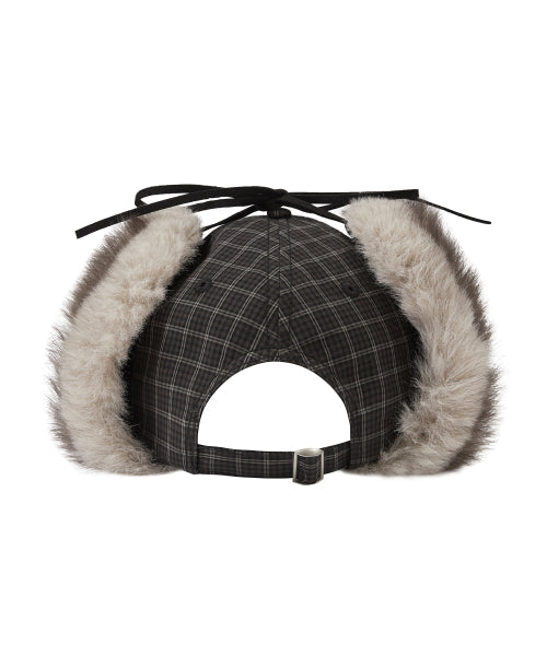 Fluffy earflap cap checkered green