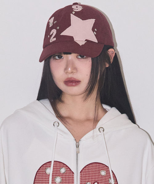129 스타 패치 볼 캡 버건디