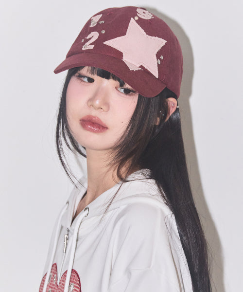129 Star Patch Ball Cap Burgundy