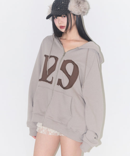 129 Logo Patch Hood Zip-Up Light Beige