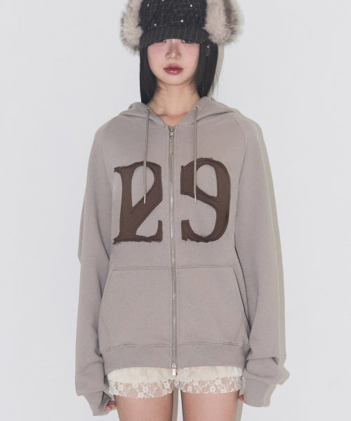 129 Logo Patch Hood Zip-Up Light Beige