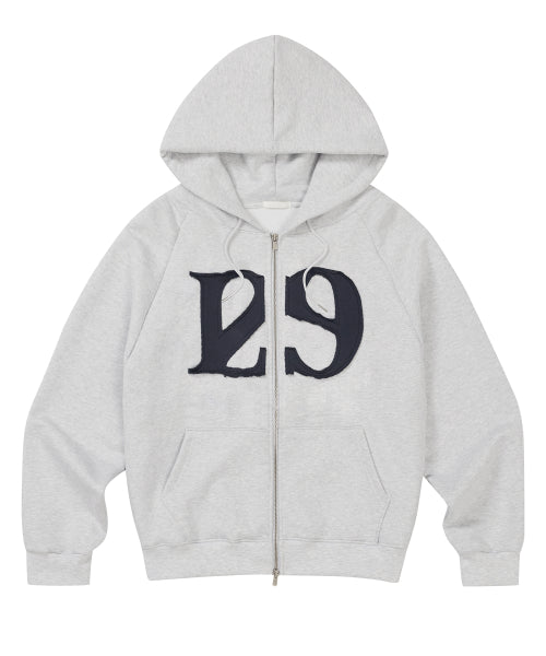 129 Logo Patch Hooded Zip-Up White Melange