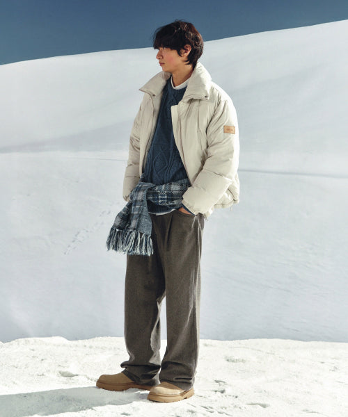 Wool Blend Wide Slacks Melange Gray