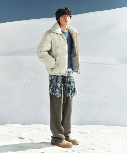 Wool Blend Wide Slacks Melange Gray